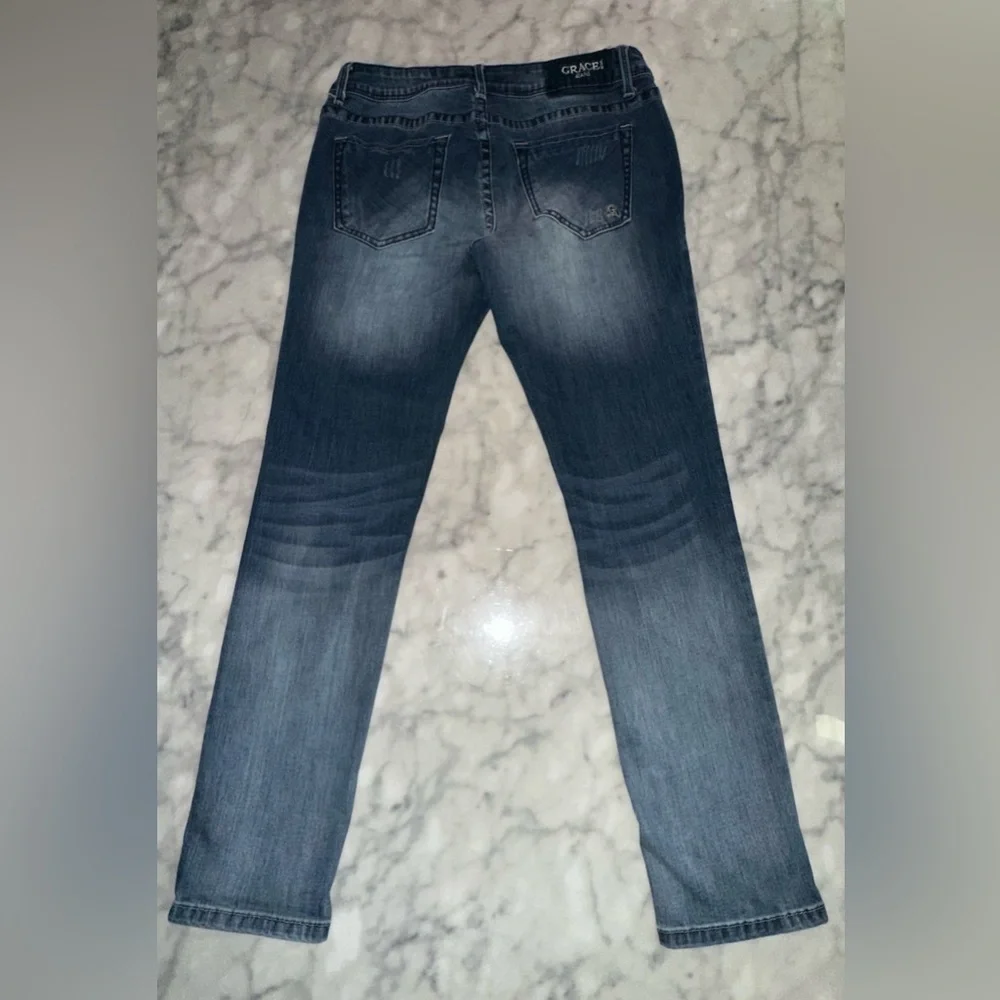 Grace Dark Blue Distressed Skinny Jeans